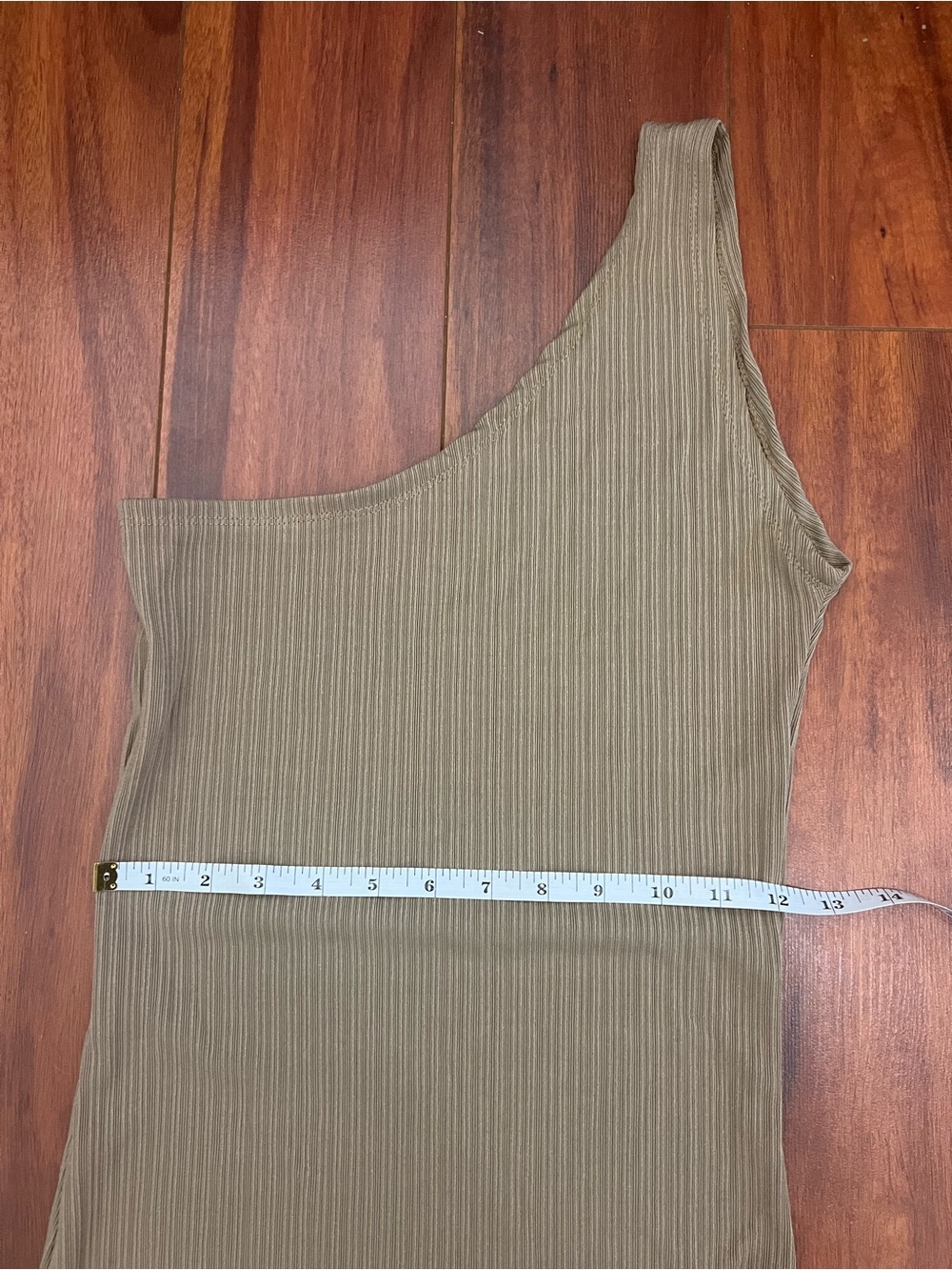 One-Shoulder Ribbed Dress in Taupe - Picture 5 of 9